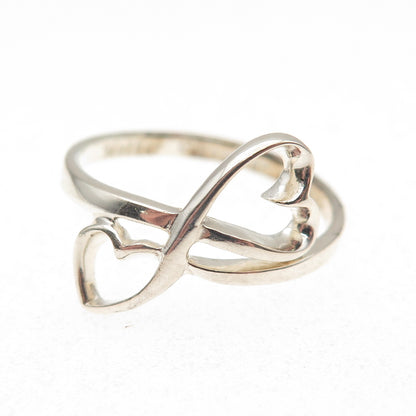 925 Sterling Silver Vintage Mother Daughter Friends Heart Infinity Ring Size 8.5