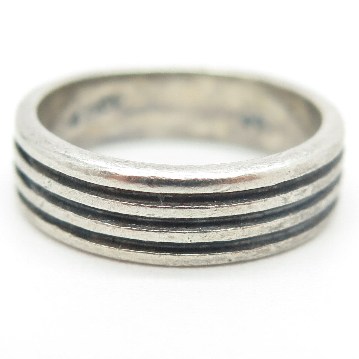 925 Sterling Silver Vintage Mexico Multi-Lined Oxidized Band Ring Size 8.25