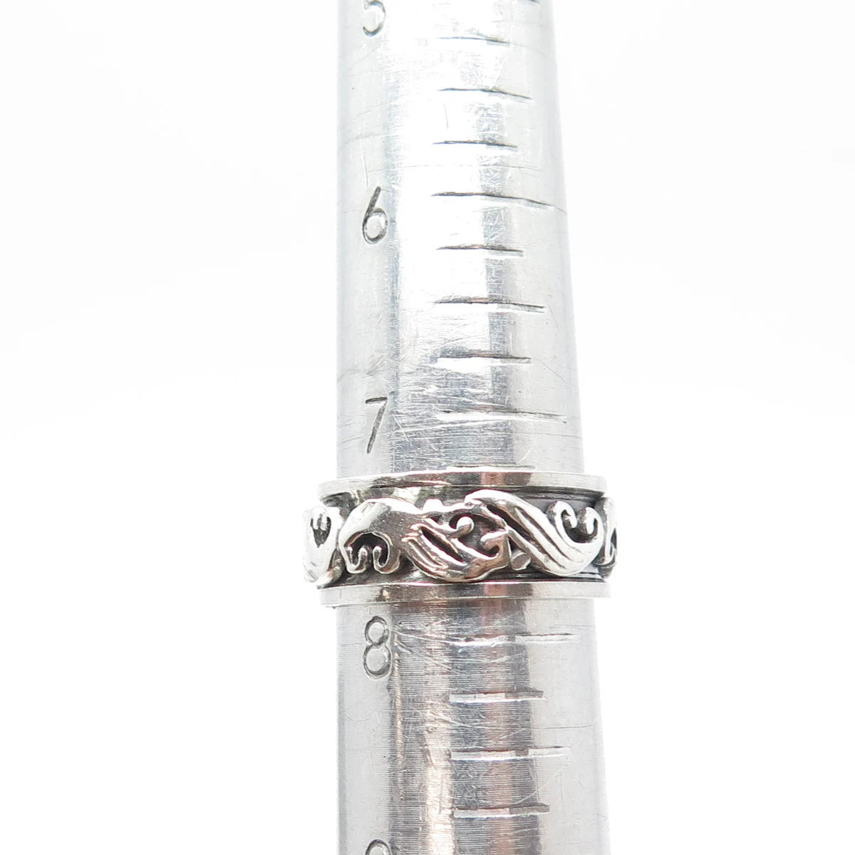 925 Sterling Silver Vintage Swirl Rotating Band Ring Size 7.75