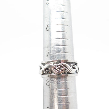 925 Sterling Silver Vintage Swirl Rotating Band Ring Size 7.75