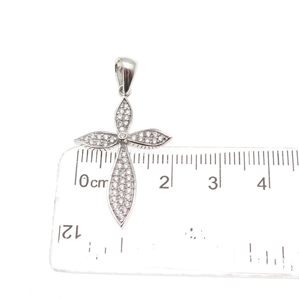 925 Sterling Silver Round-Cut C Z Cross Charm Pendant