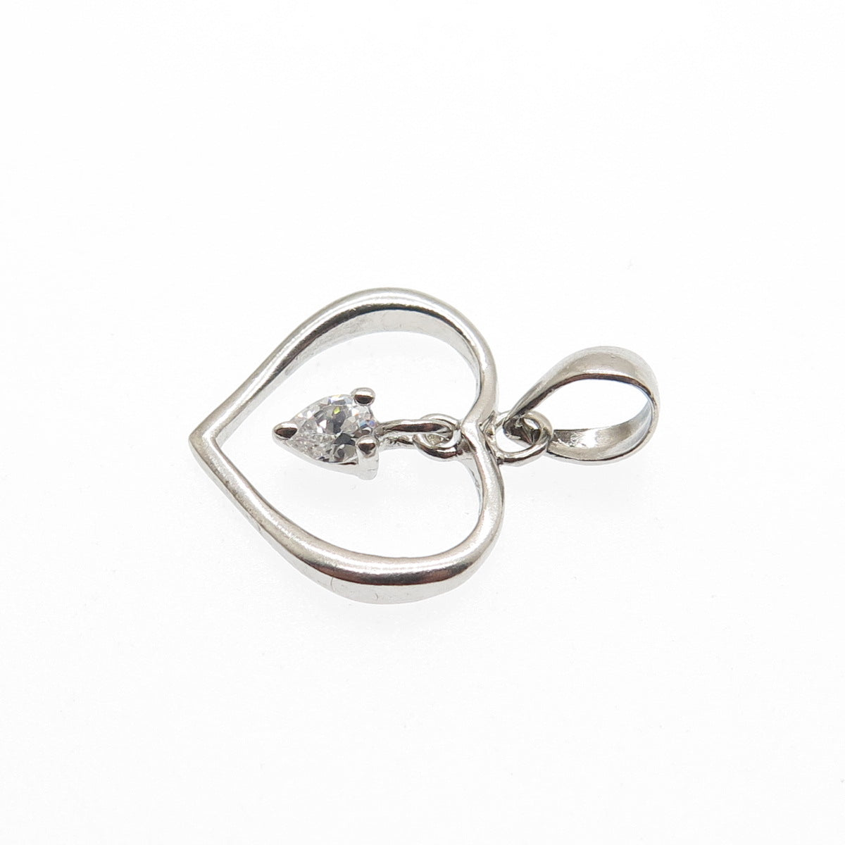 925 Sterling Silver Pear-Cut C Z Heart Minimalist Charm Pendant