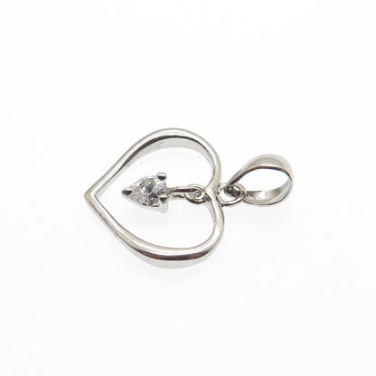 925 Sterling Silver Pear-Cut C Z Heart Minimalist Charm Pendant