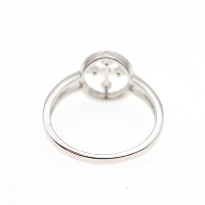 925 Sterling Silver Real Round-Cut Diamond Cross Ring Size 7