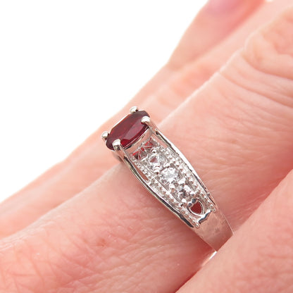 Chuck Clemency 925 Sterling Silver Real Red Garnet & White Topaz Ring Size 6