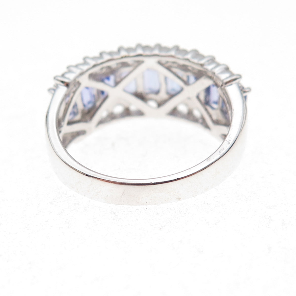 925 Sterling Silver Real Tanzanite & White Topaz Ring Size 8
