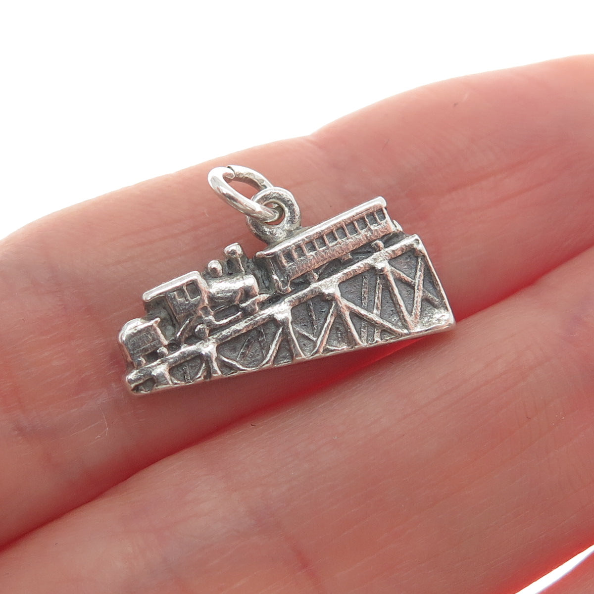 925 Sterling Silver Vintage Steam Train Travel Track Minimalist Charm Pendant