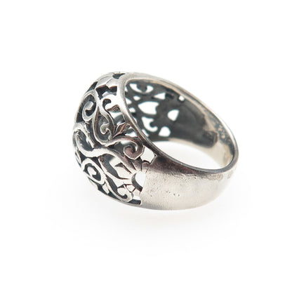 925 Sterling Silver Vintage Flower Dome Oxidized Ring Size 5.5