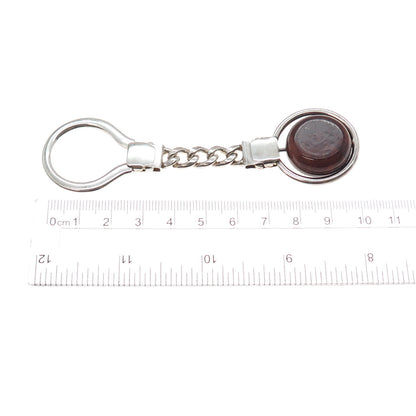 925 Sterling Silver Vintage Italy Wood Mazda Logo Key Fob Chain Ring