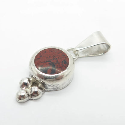 925 Sterling Silver Vintage Mexico Real Picture Jasper Gemstone Beaded Pendant