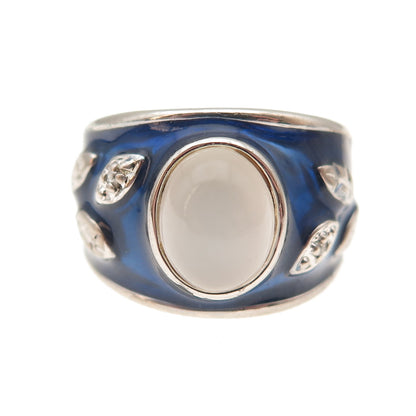 Ross Simons Sterling Silver Vintage Enamel Real Diamond & Moonstone Ring Size 5