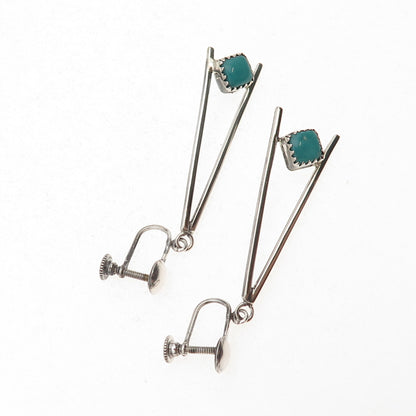 Old Pawn 925 Sterling Silver Vintage Turquoise Tribal Screw Back Dangle Earrings
