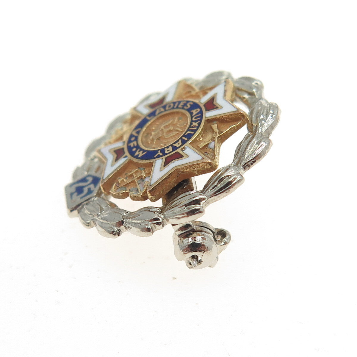 LAMORE 925 Sterling Silver Antique Art Deco Enamel Ladies Auxiliary Award Brooch
