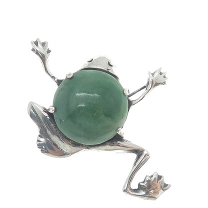 925 Sterling Silver Vintage Mexico Real Aventurine Frog Oxidized Pin Brooch