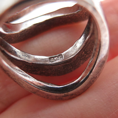 925 Sterling Silver Vintage Modernist 4-Row Oxidized Ring Size 5.25