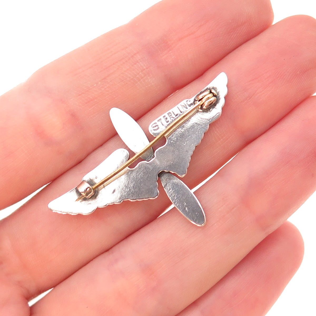 925 Sterling Silver Antique WWII US Army Air Force Pilot Wings Pin Brooch