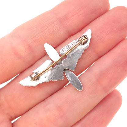 925 Sterling Silver Antique WWII US Army Air Force Pilot Wings Pin Brooch