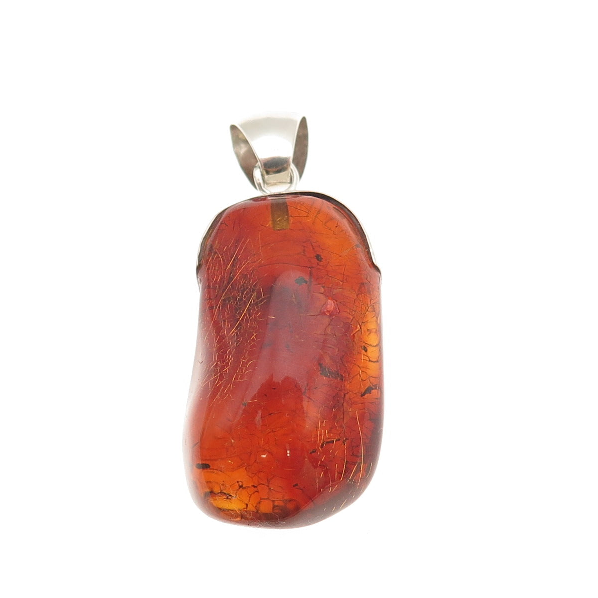 925 Sterling Silver Vintage Real Amber Modernist Charm Pendant