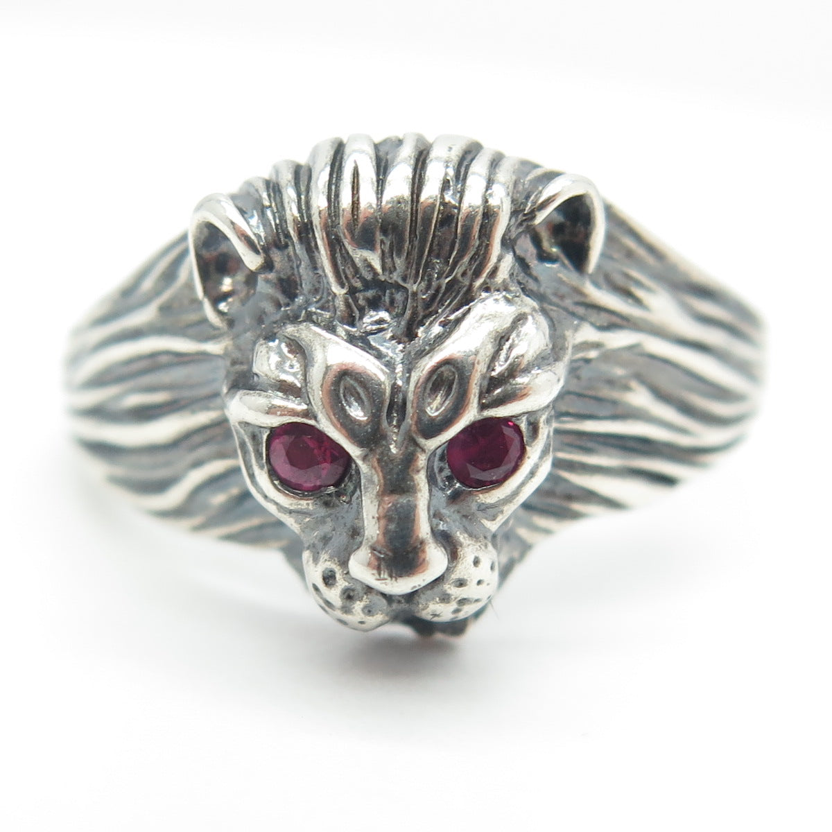 925 Sterling Silver Vintage Real Ruby Lion Ring Size 10