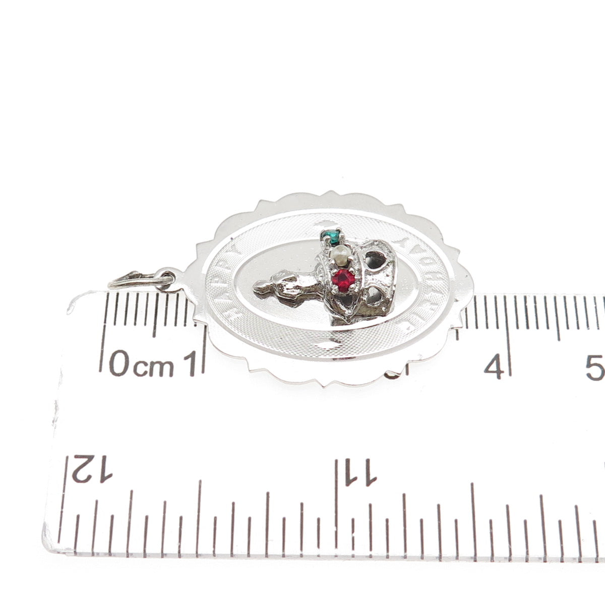 Town & Country 925 Sterling Vintage Faux Pearl Rhinestone Happy Birthday Pendant