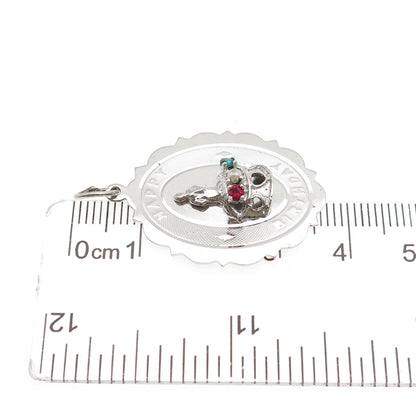 Town & Country 925 Sterling Vintage Faux Pearl Rhinestone Happy Birthday Pendant