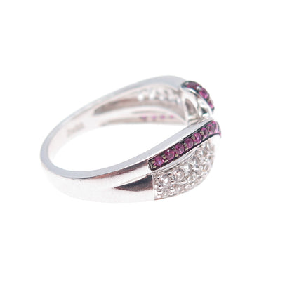 JANE SEYMOUR 925 Sterling Silver Real Pink Sapphire & White Topaz Ring Size 7.25