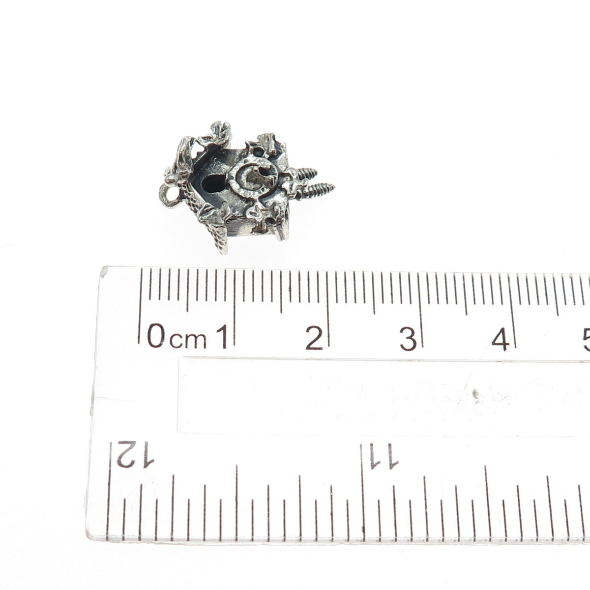 925 Sterling Silver Antique Cuckoo Clock Oxidized Minimalist Charm Pendant