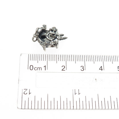 925 Sterling Silver Antique Cuckoo Clock Oxidized Minimalist Charm Pendant