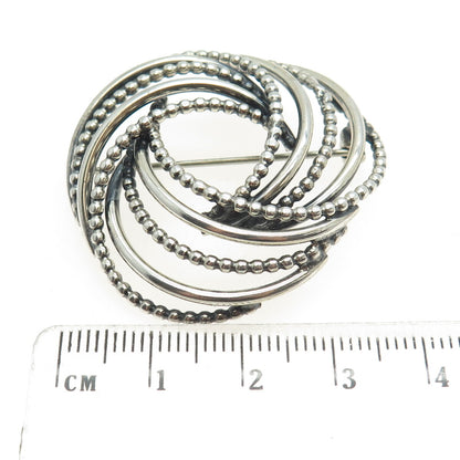 BEAU 925 Sterling Silver Antique Art Deco Beaded Tornado Interlocked Pin Brooch