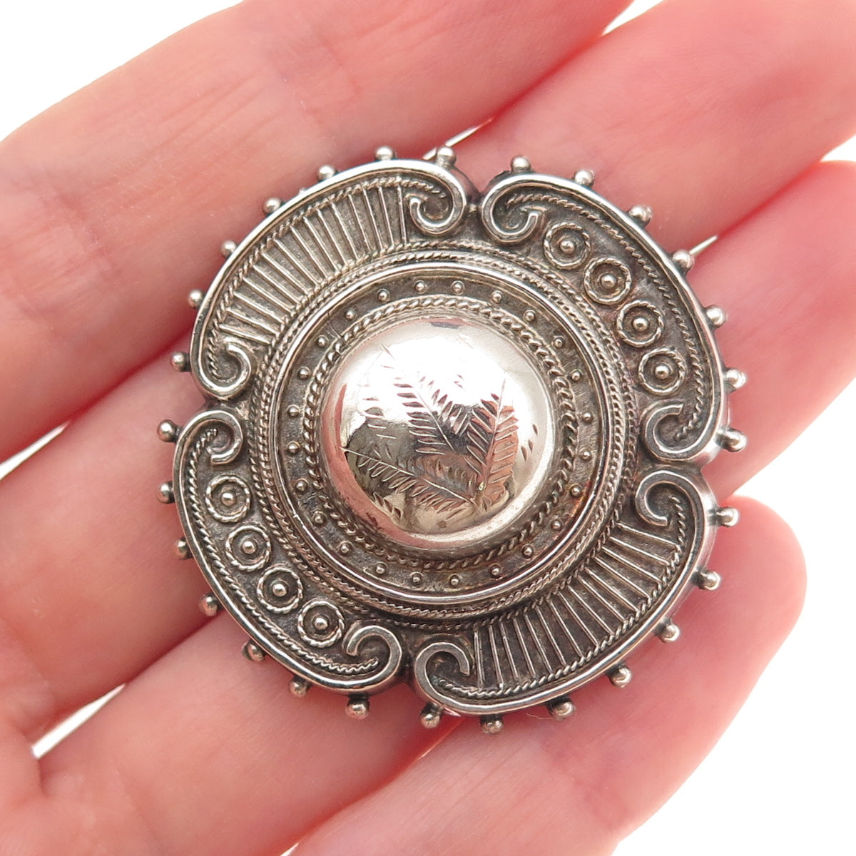 925 Sterling Silver Antique Victorian Floral Oxidized Pin Brooch