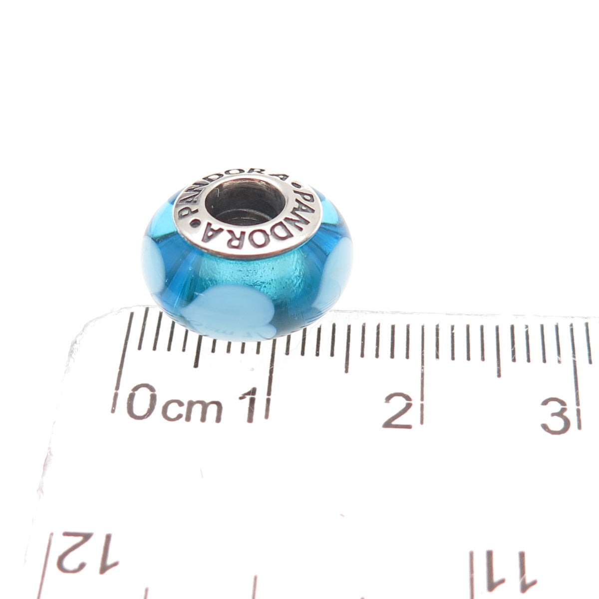 Pandora 925 Sterling Silver Blue Murano Glass Heart Slide Bead Charm