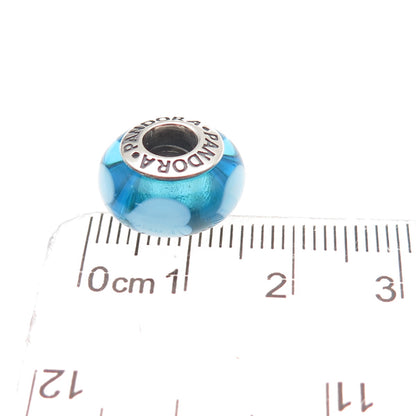 Pandora 925 Sterling Silver Blue Murano Glass Heart Slide Bead Charm