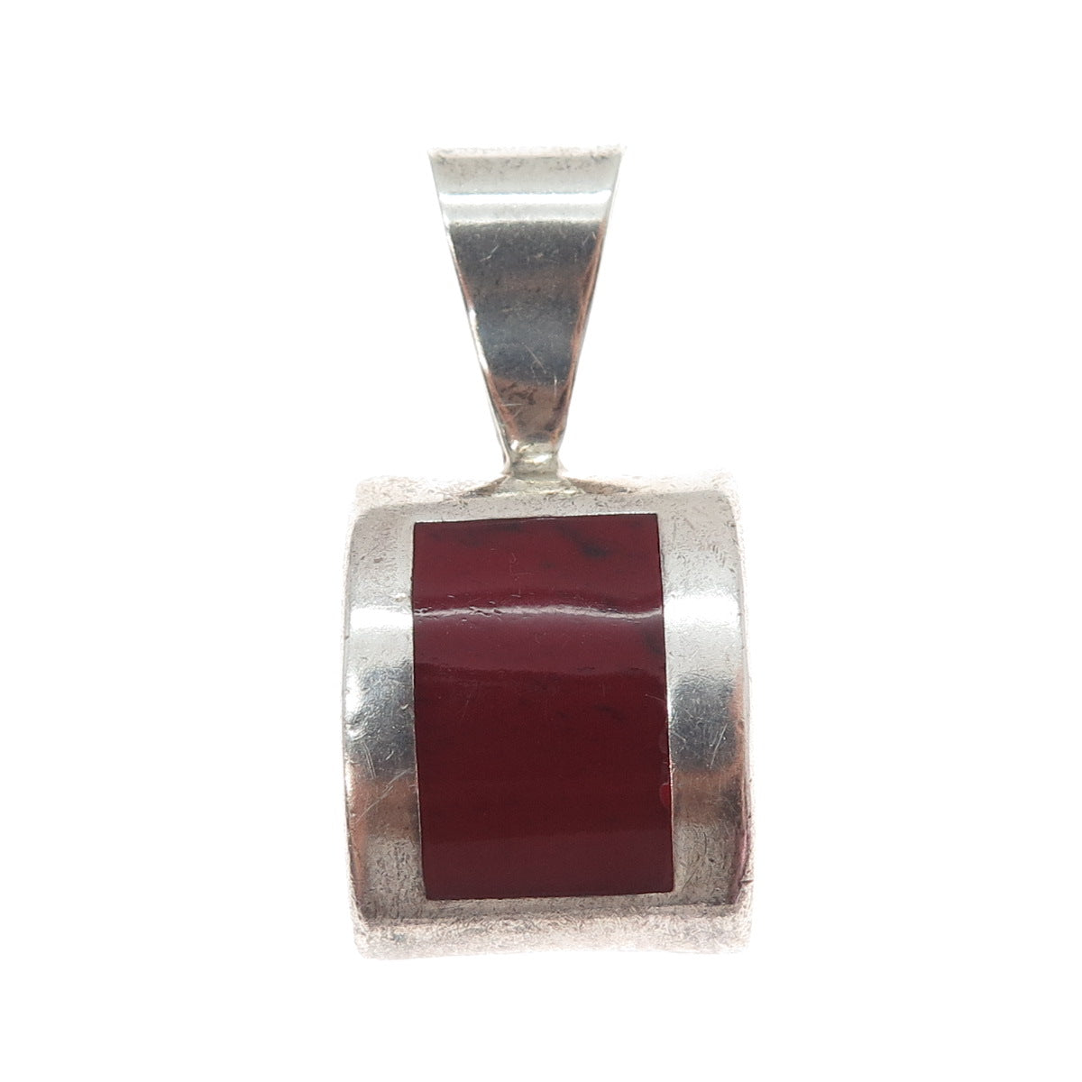 925 Sterling Silver Vintage Mexico Real Red Jasper Modernist Pendant