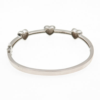 925 Sterling Silver Real Round-Cut Diamond Heart Station Bangle Bracelet 7"