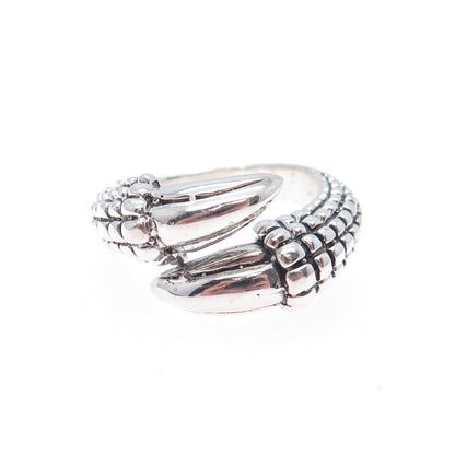 925 Sterling Silver Vintage Dragon Claw Bypass Ring Size 9.25