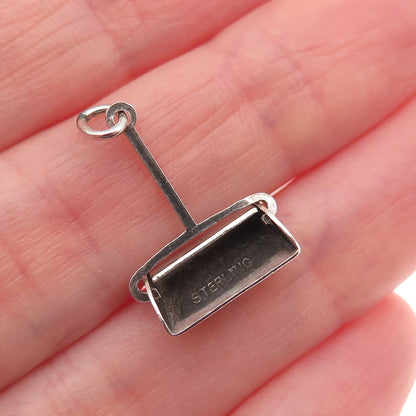 925 Sterling Silver Antique Art Deco Dust Bin Oxidized 3D Mini Charm Pendant