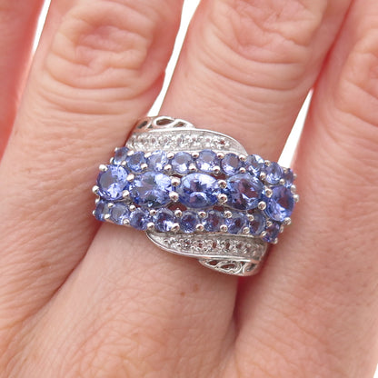 Chuck Clemency 925 Sterling Silver Real Tanzanite & White Topaz Ring Size 8.25