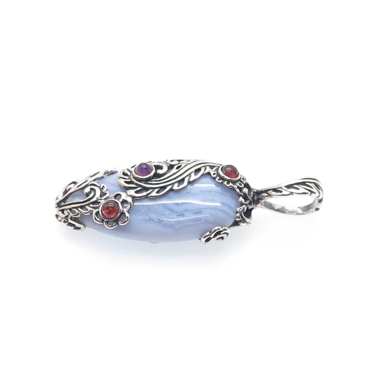 CAROLYN POLLACK 925 Sterling Silver Vintage Lace Agate Amethyst & Garnet Pendant