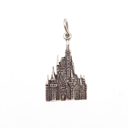 Disney 925 Sterling Silver Vintage Cinderella Castle Oxidized Charm Pendant