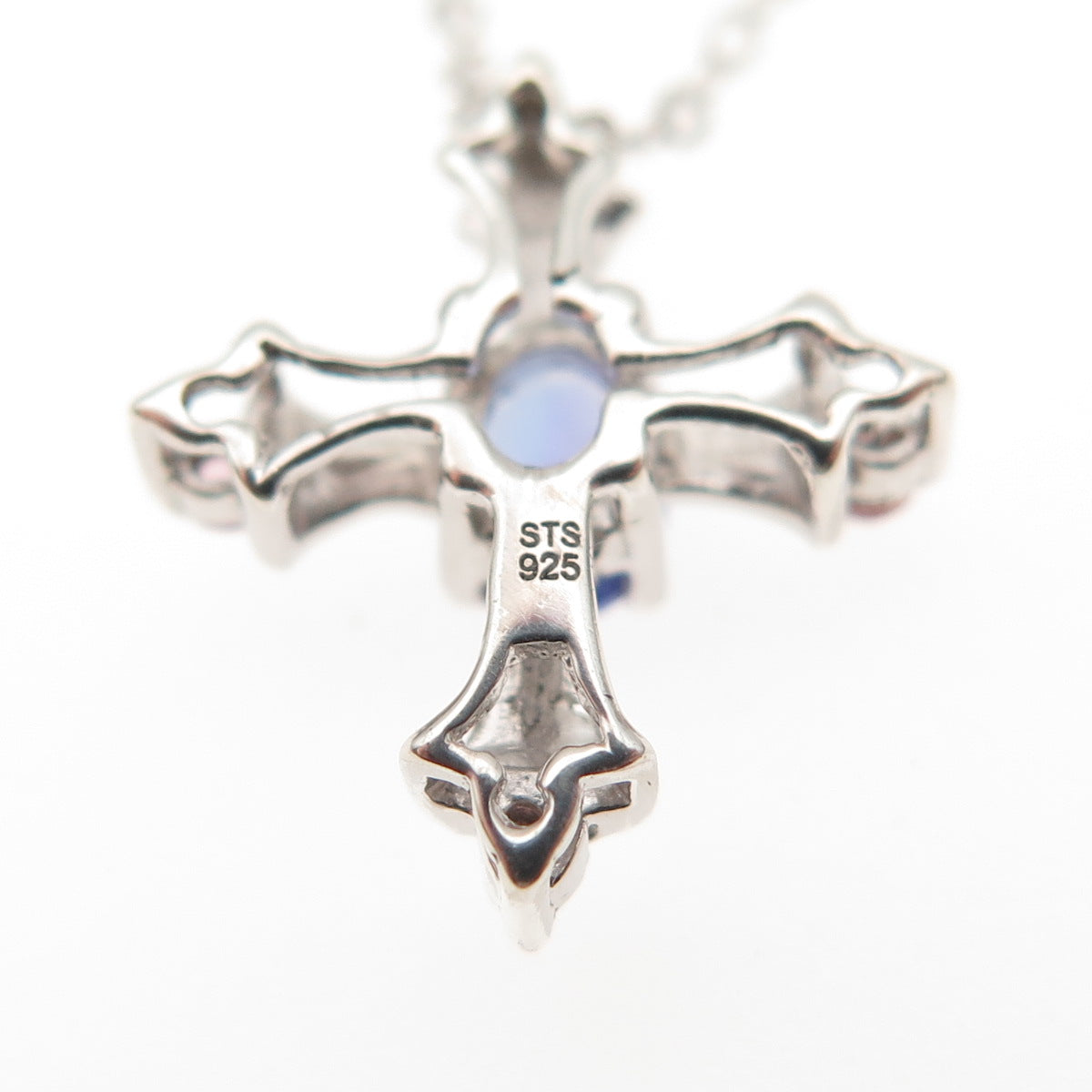 Chuck Clemency 925 Sterling Real Tanzanite & Amethyst Cross Chain Necklace 20"