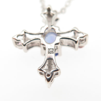 Chuck Clemency 925 Sterling Real Tanzanite & Amethyst Cross Chain Necklace 20"