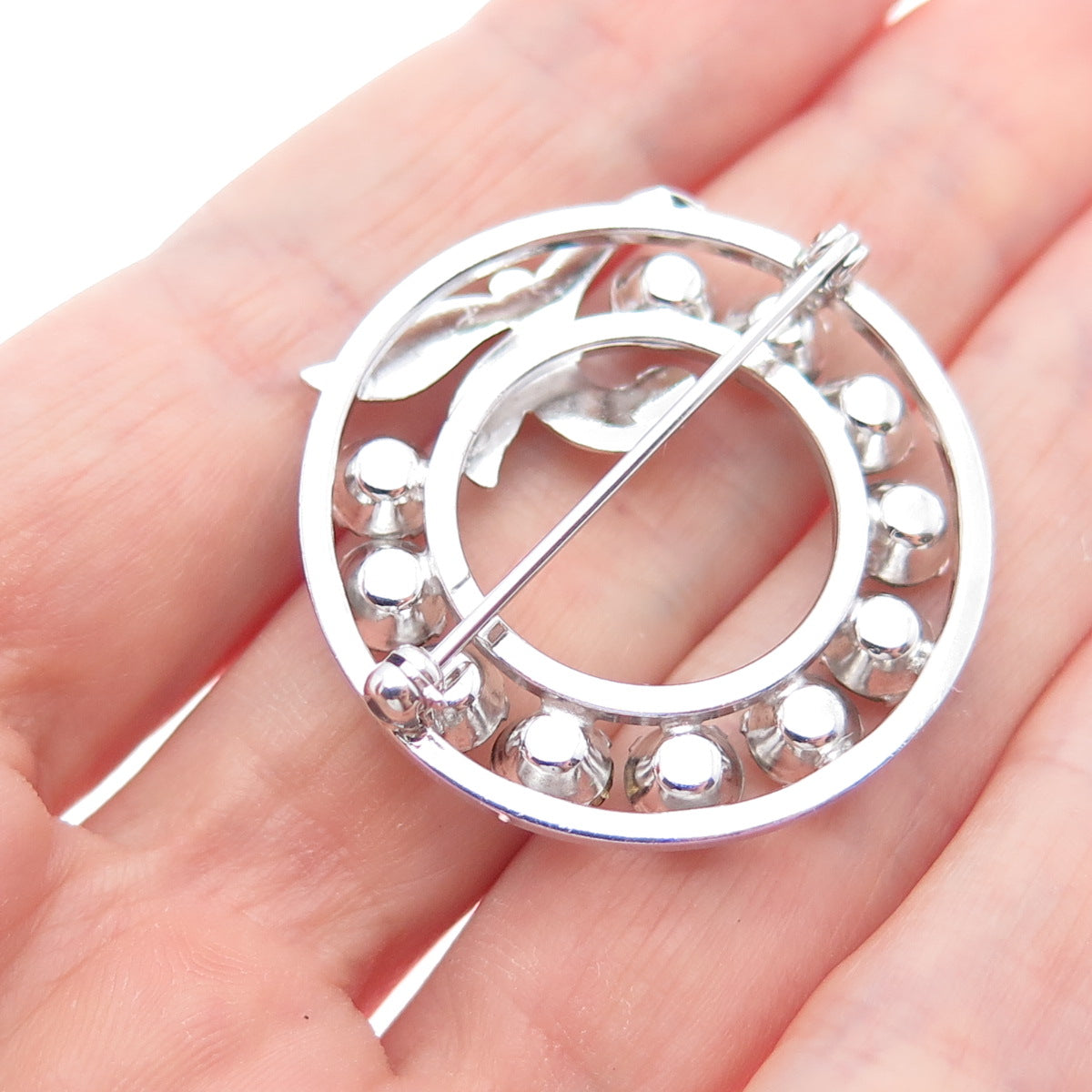 VAN DELL 925 Sterling Silver Antique Art Deco Multi-Color Rhinestone Pin Brooch