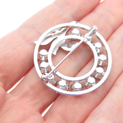 VAN DELL 925 Sterling Silver Antique Art Deco Multi-Color Rhinestone Pin Brooch