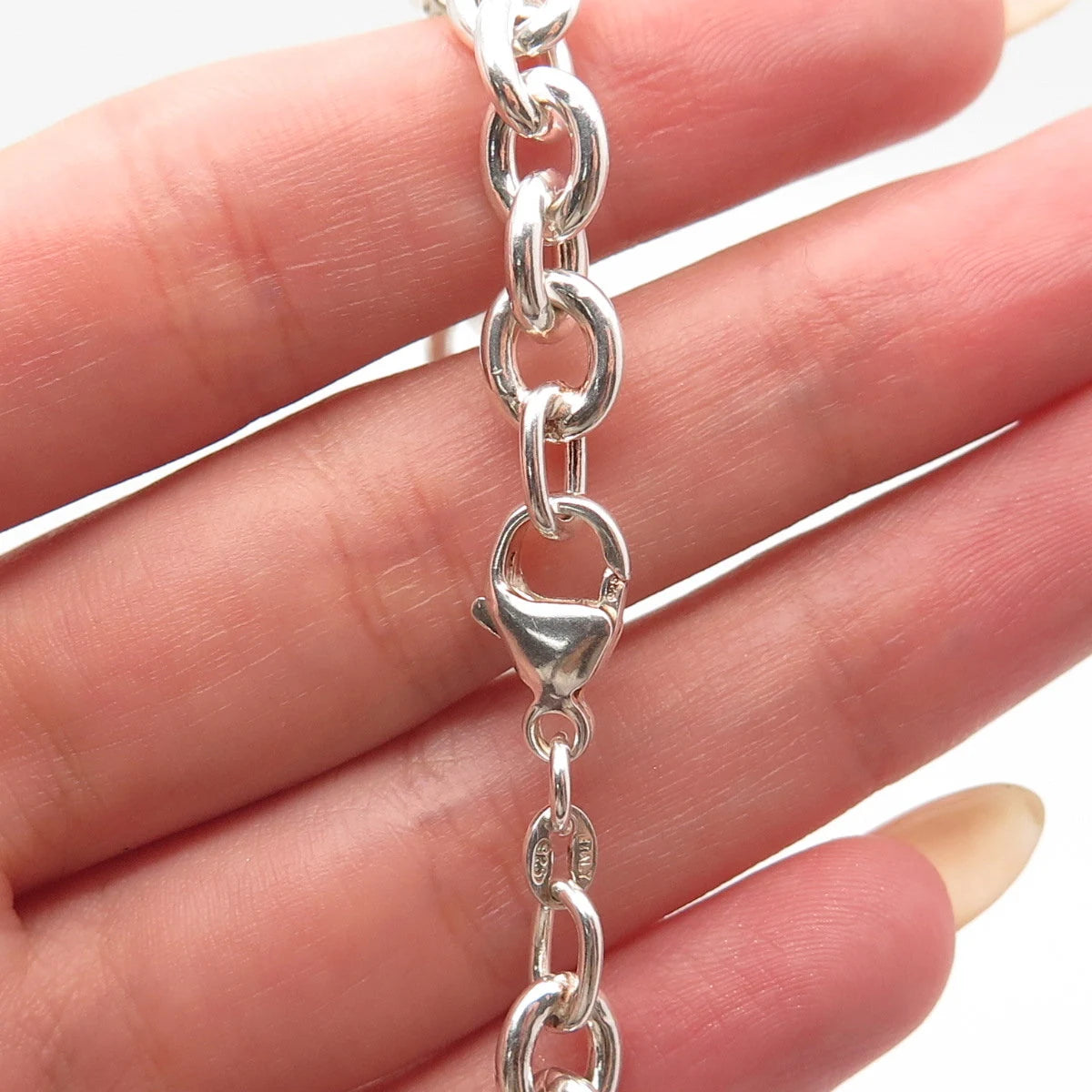 925 Sterling Silver Vintage Friendly Dolphin Rolo Link Bracelet 7"