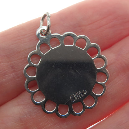 CREA 925 Sterling Silver Vintage Darien Lake Fun Country Flower Charm Pendant