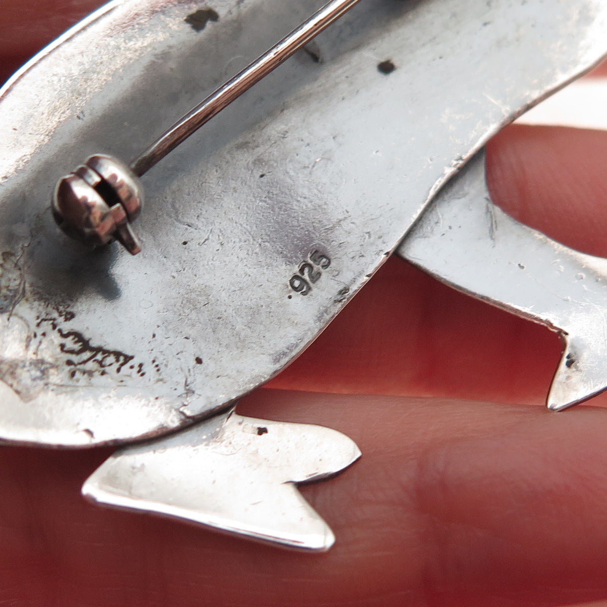 925 Sterling Silver Vintage Frog Good Luck Oxidized Pin Brooch