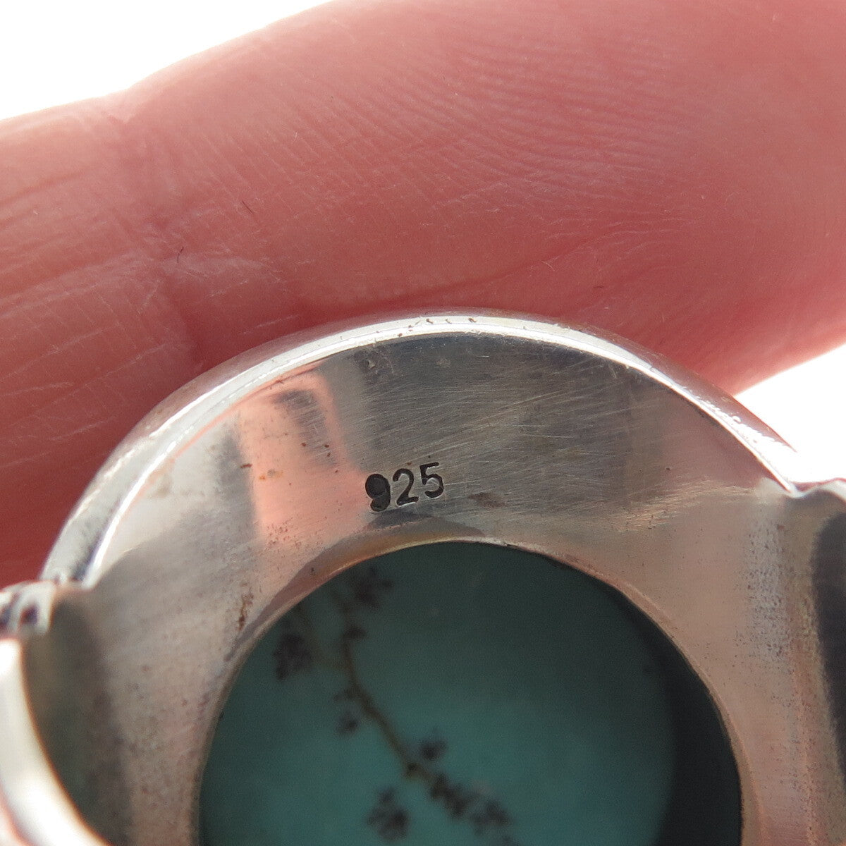 925 Sterling Silver Vintage Lone Mountain Turquoise Sun Oxidized Ring Size 10.5