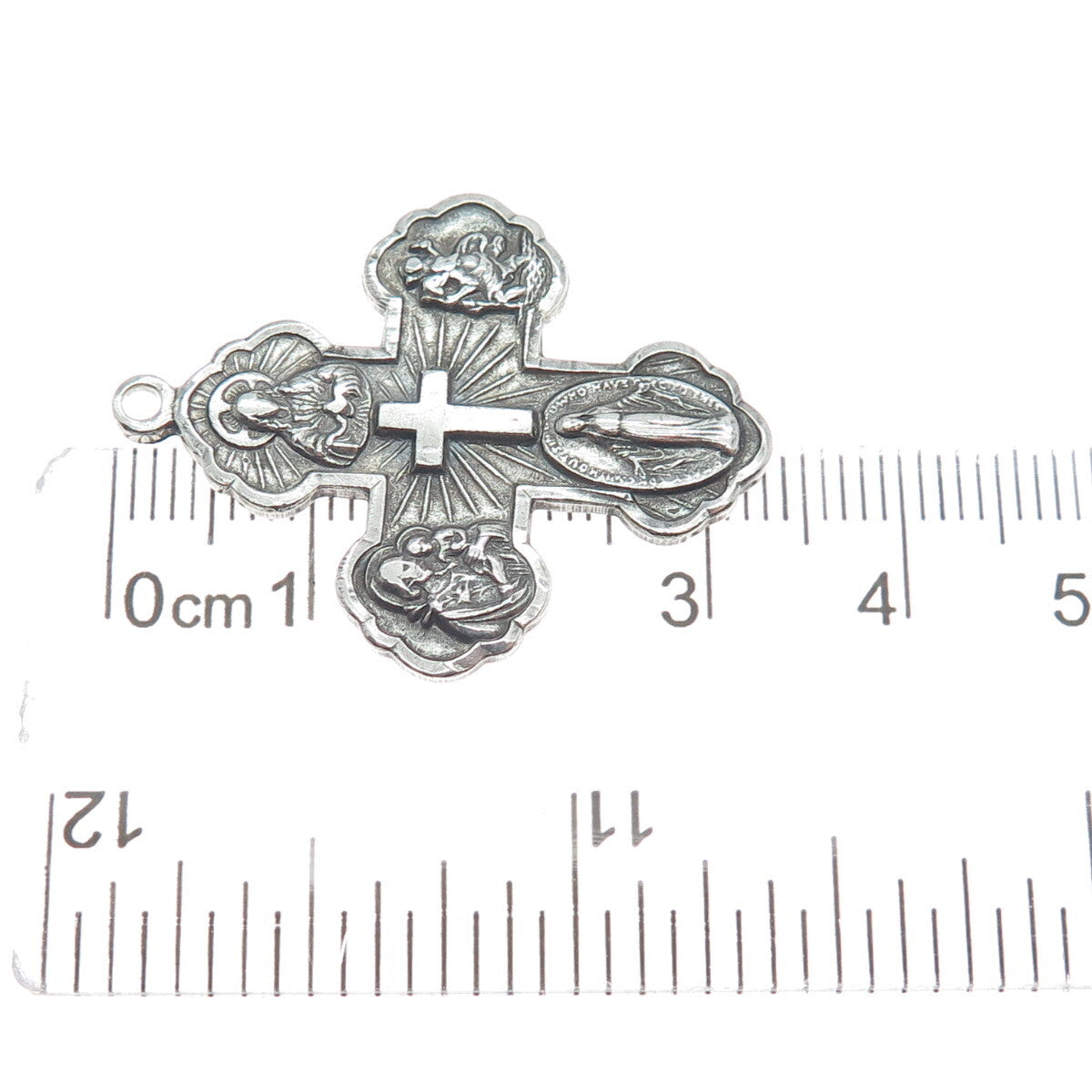925 Sterling Silver Antique Art Deco 4-Way Cross Emergency Oxidized Pendant