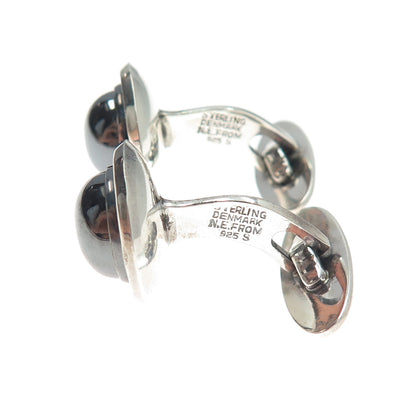 N.E. FROM 925S Sterling Silver Vintage Denmark Real Hematite Modernist Cufflinks