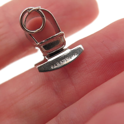 925 Sterling Silver Antique Art Deco Baby Cradle Oxidized 3D Charm Pendant